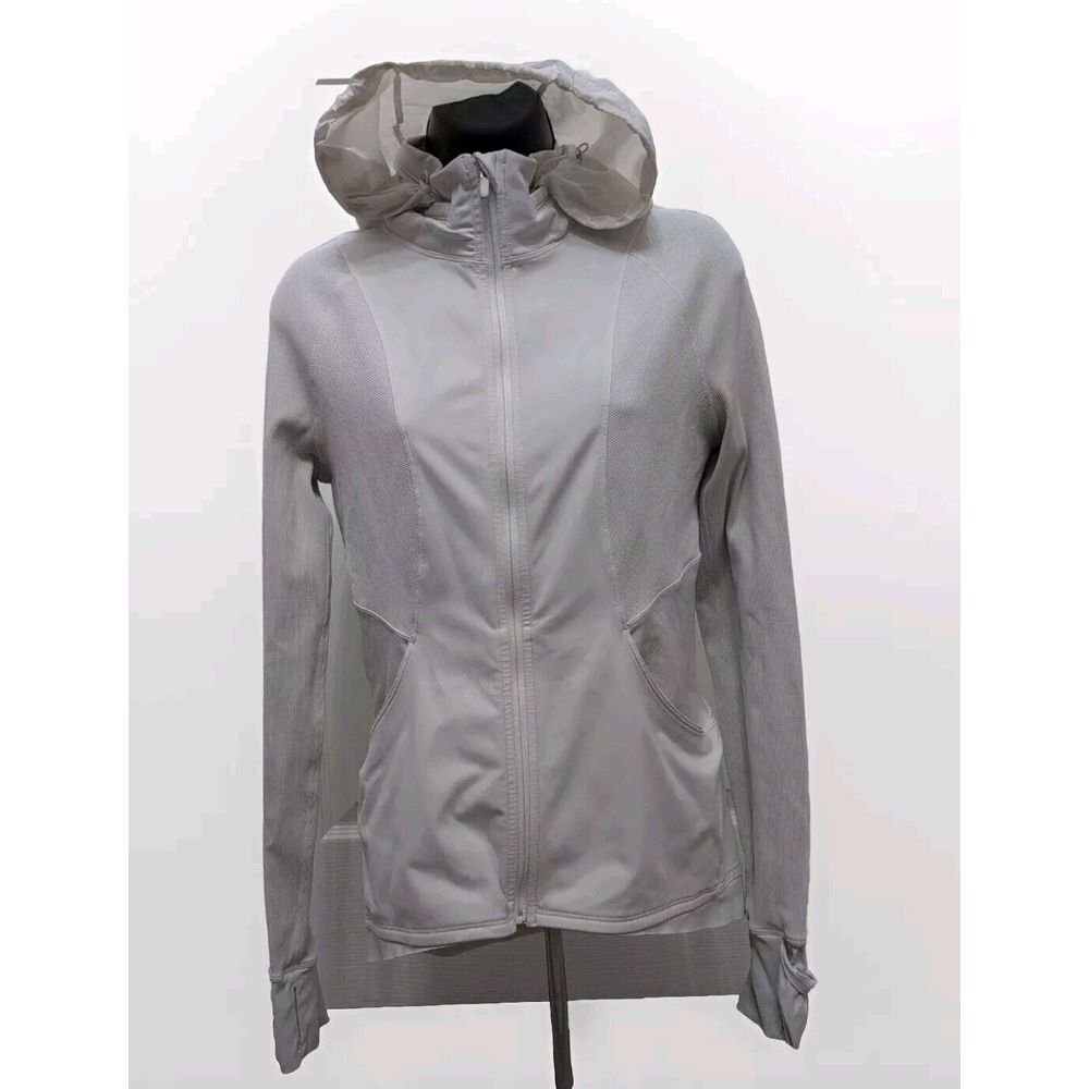 Lululemon Far and Free Jacket White Size 8 Hidden Hood Nulux Thumbholes Grip Hem - Picture 1 of 8